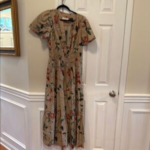 Anthropologie Tan Floral Maxi Dress